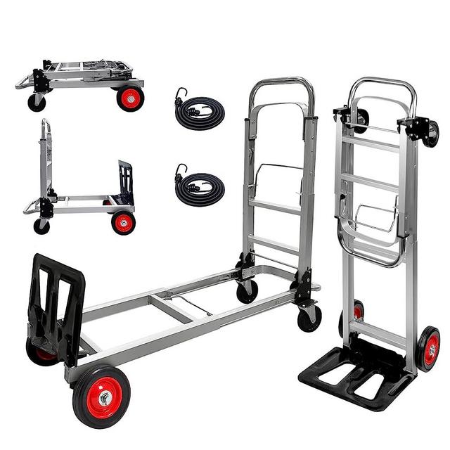 Oyoest Aluminium Hand Truck Dolly Heavy Duty 440lbs Capacity 2 in 1 Convertible Folding Hand Truck with Pneumatic Wheels and Telescoping Handles,Portable Dolly Cart with Bungee Cords for Moving.