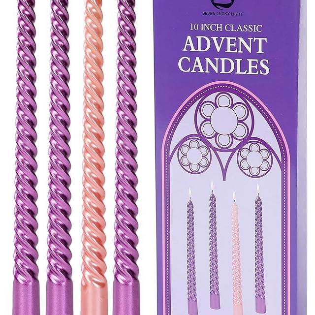 Ture Dripless Taper Candles Set of 4,Include 3 Purple 1 Pink Candles,Nativity Scene Candlesticks,10 inches Elegant Long Candle Sticks Non Toxic