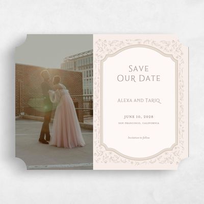 Beige Ticket Wedding Save the Date - Delphi Photo