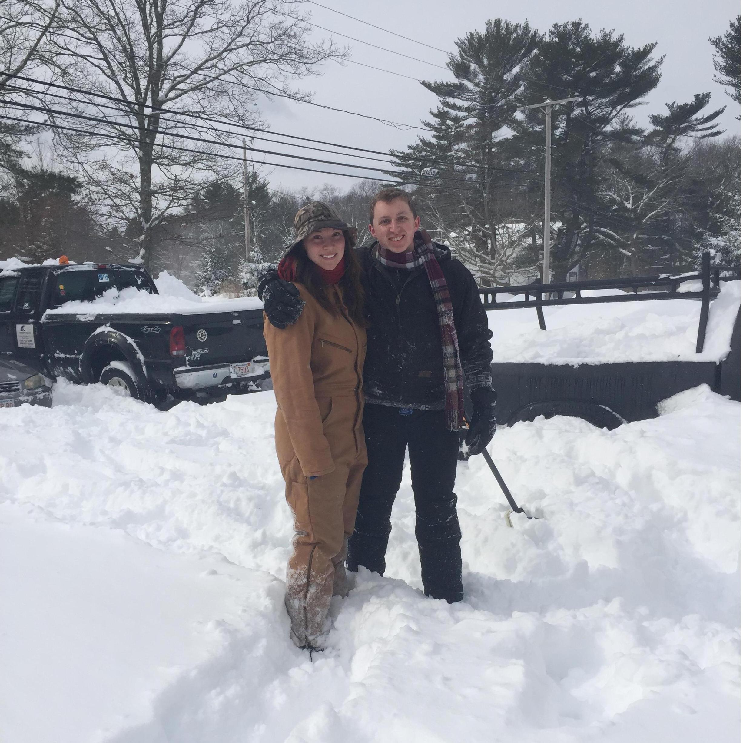 Rocking our snow shoveling garb after a snowstorm in February 2015.
