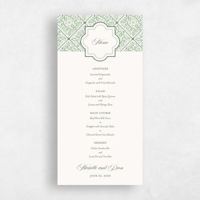 Celadon Green Wedding Menu - Como