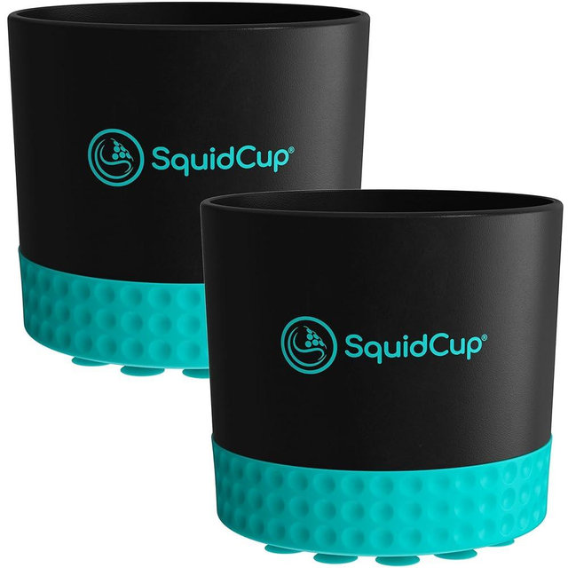 SquidCup Non-Tipping, Anti-Spill Cup Holder for Boats, Kayaks, SUPs, RVs, Fishing & Camping | Universal 12–30 oz Fit | BPA-Free, Optional SquidDisk Mount Included for Textured Surfaces (Black/Teal)