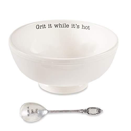 Mud Pie 46000098 Farmhouse Inspired Grits Spoon Serving Bowl Set, One size, White