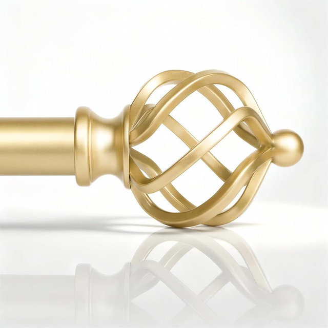 HTZON 1 Inch Heavy Duty Curtain Rods for Windows 72–150":Sturdy Gold Metal Drapery Rods with Decorative Twisted Cage Finials,Adjustable Farmhouse Window Treatment Rods for Bedroom/Kitchen/Living Room