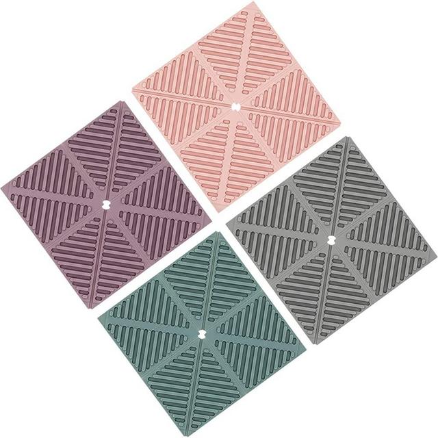 Silicone Trivet Mats Foldable Trivets for Hot Dishes 446°F Heat Resistance Pot Holders Changeable to Small Coasters Non-Slip Trivet Mat for Kitchen Counter, Table, Pots, and Pans - 4 Colors Set