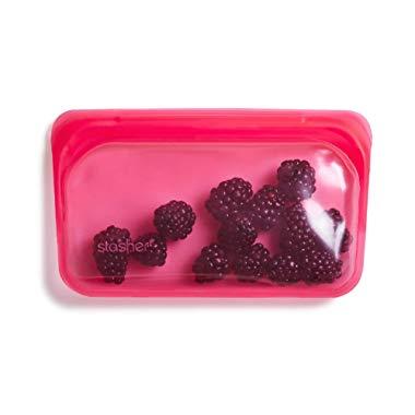 Stasher 100% Silicone Reusable Food Bag, Snack Storage Size, 4.5-inch (9.9-ounce), Raspberry