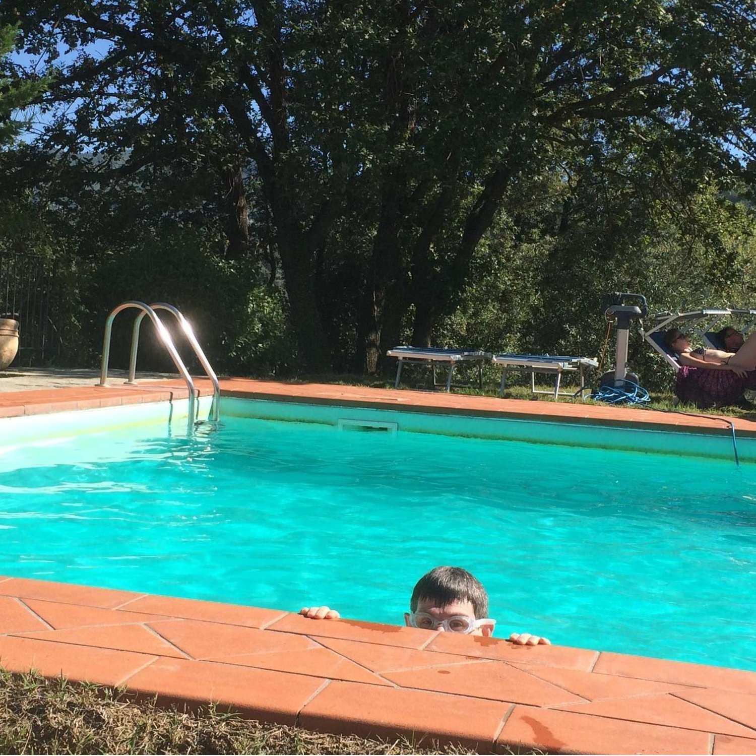 It was freezing in this pool in Tuscany middle of October. Sam was enjoying it though. Couldn't resist posting this one! Oct, 2016