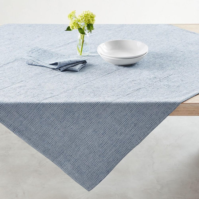 Waffle Weave Table Throw, 50" X 50", Blue