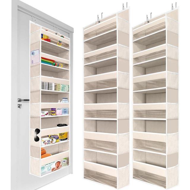 HOMELUX THEORY 2 PC Heavy Duty Over the Door Organizer 55x14x6.7, 6 Large Front & 12 Side Pockets, Hanging Storage Closet Door Organizer for Bedroom, Bathroom and Baby Nursery Storage (Ivory)