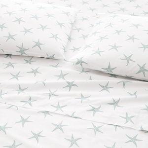 Aqua Starfish Organic-Cotton Percale Queen Sheet Set | Garnet Hill