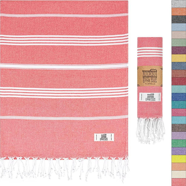 EPHESUS TOWELS Turkish Beach Towel - Turkish Cotton - 39x71 inch Oversized - Turkish Towel for Beach, Bath, Pool, Gym, Yoga - Prewashed, Lightweight, Quick Dry (Coral, New Sultan Pack 1)