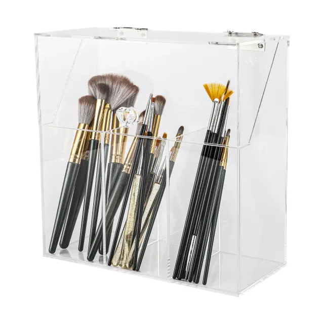 Unique Bargains Acrylic Makeup Brush Holder with Lid and 3-Slots Clear 1 Pc