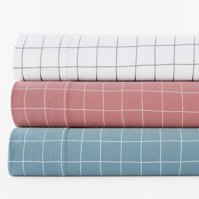 Windowpane Jersey-Knit Flat Sheet - Gray - Queen