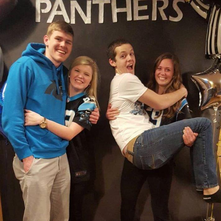 Superbowl party in 2016 with our friends, Jake and Ashley Mecimore.