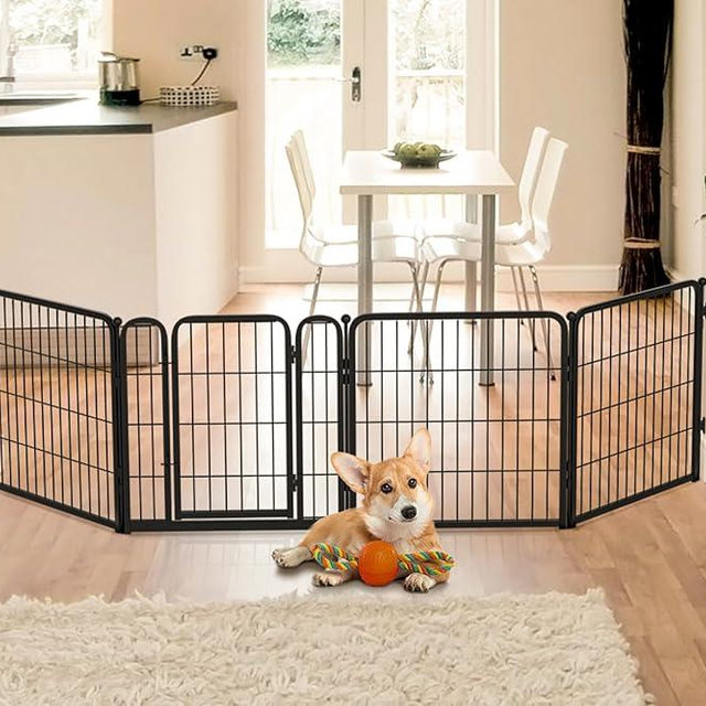 FXW Dog Gate Extra Wide Designed for Indoor Use, Adjustable Width Up to 92-inch Wide (24" H 4 Wire Panels for Puppies and Small Dogs), Black