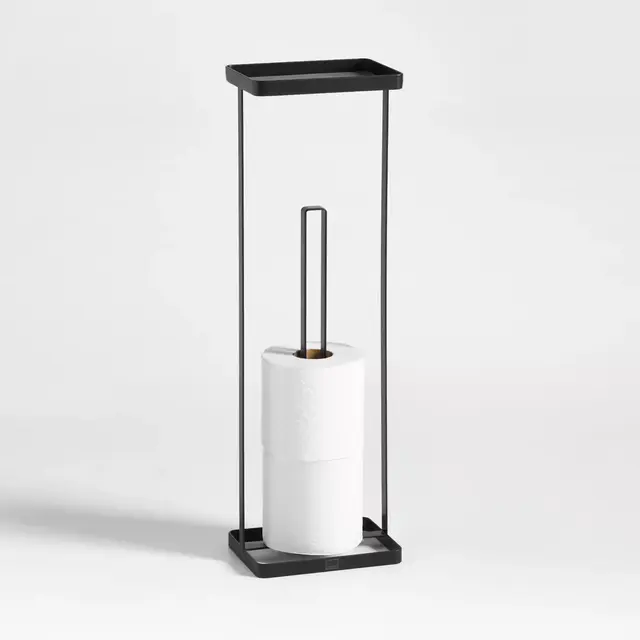 Yamazaki Black Toilet Paper Stand with Tray