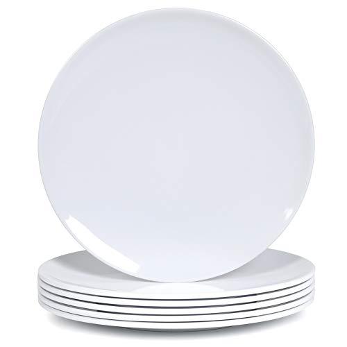Melamine Dinner Plates - 6pcs 10inch Dinnerware Dishes Set for Indoor and Outdoor Use, Break-resistant, White