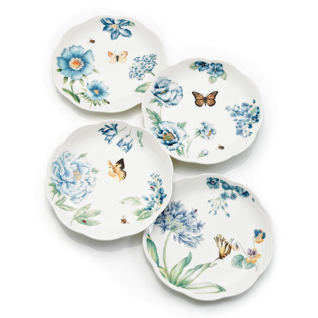 Lenox Set of 4 Butterfly Meadow Blue Assorted Dessert Plates