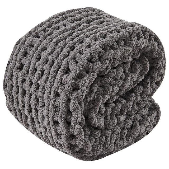 PurPlaisir Chunky Knit Blanket Crochet Blanket Thick Crochet Blanket Suitable for Sofa Bed and Home Decoration (Dark Gray, 50in*60in)