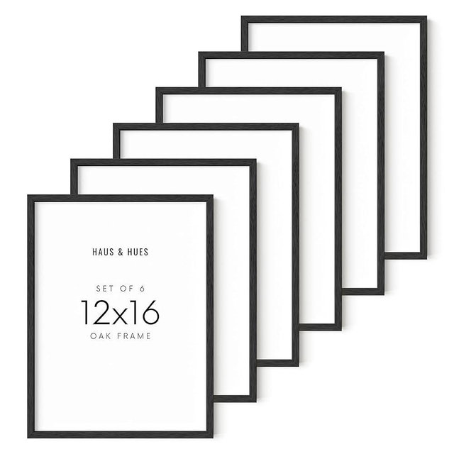 HAUS AND HUES Picture Frame, Set of 6 - 12x16 Black Oak Wood, Poster Frame for Wall Art
