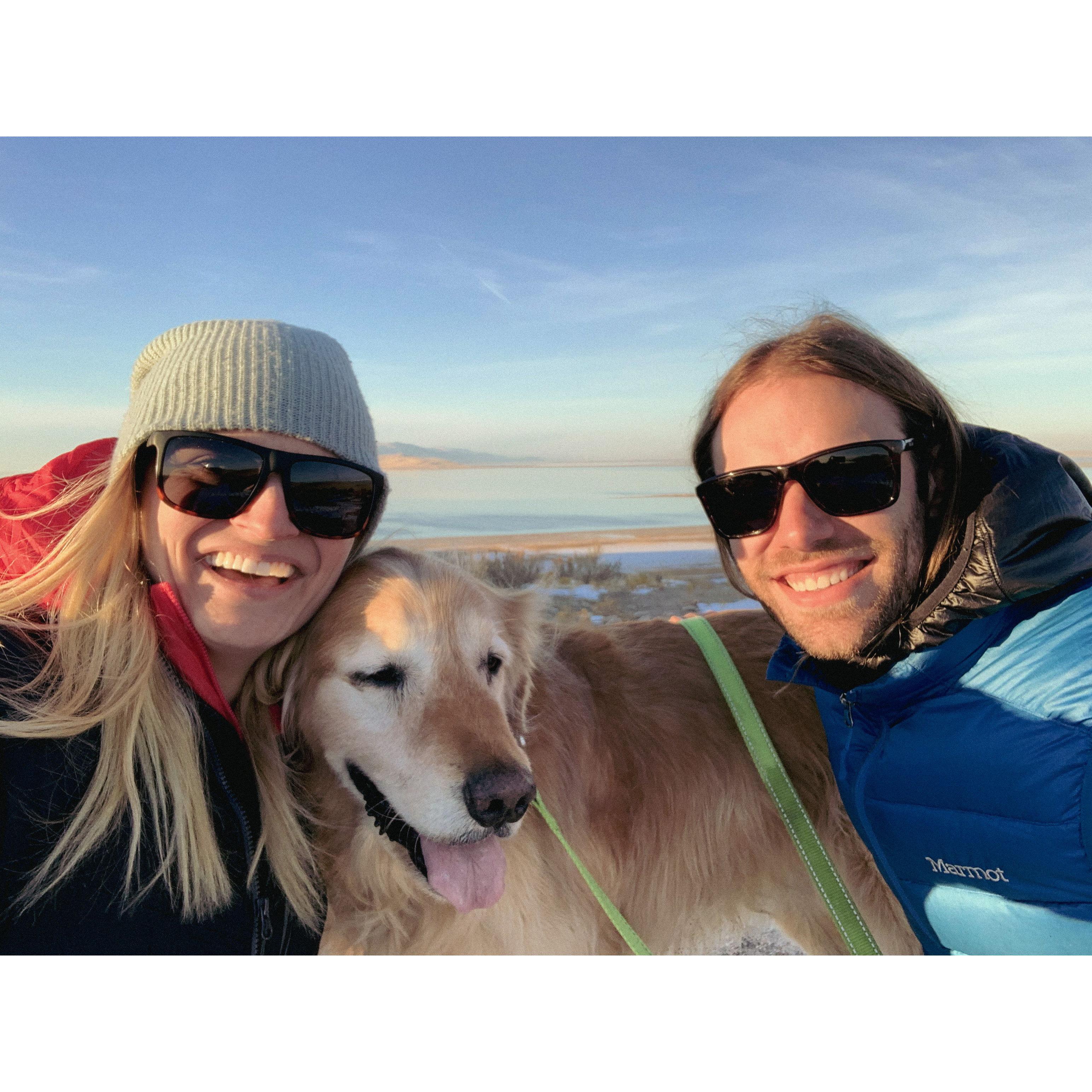 Our first winter trip together at Antelope Island with Marley