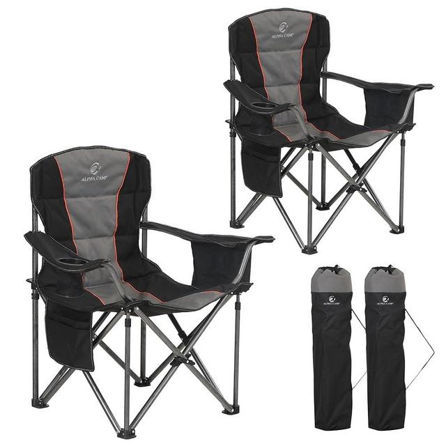 LET'S CAMP Folding Camping Chair Oversized Heavy Duty Padded Outdoor Chair with Cup Holder Storage and Cooler Bag, 450 LBS Weight Capacity, Thicken 600D Oxford,2 Pack
