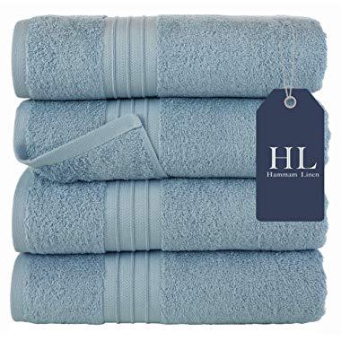 Hammam Linen HL Luxury Hotel & Spa Bath Towel Turkish Cotton Bath Towels - Light Blue - Set of 4, 27" x 52"