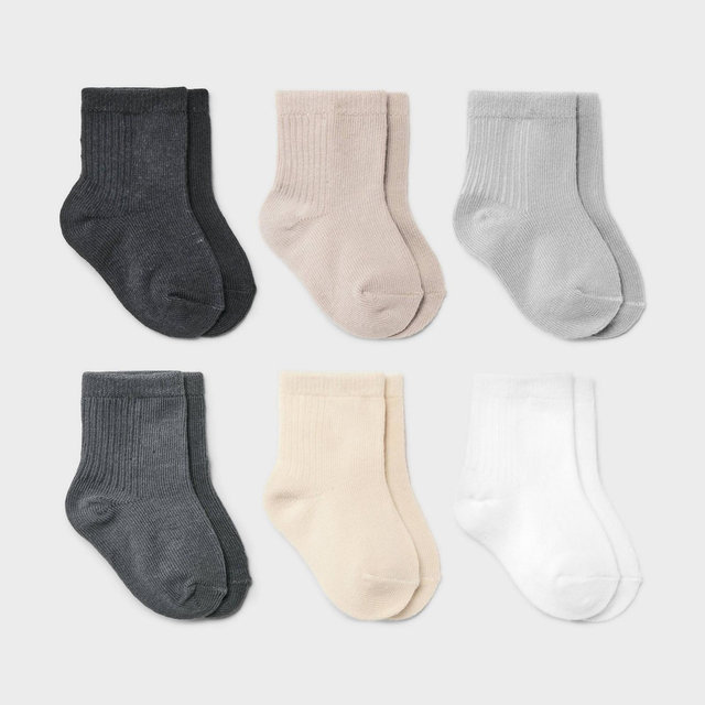 Baby 6pk Crew Socks - Cloud Island™ Gray 0-3M: Lightweight Knit, Tagless Design, Machine Washable, Tumble Dry