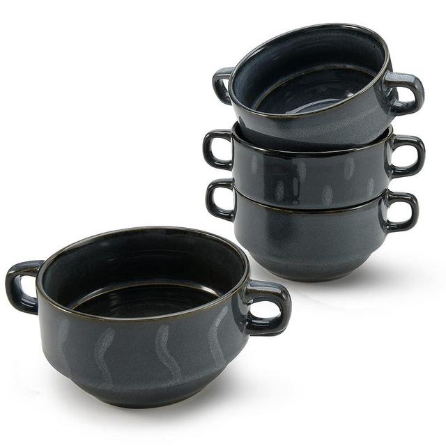 American Atelier Soup Bowls with Handles | Set of 4 | 16-Oz Glazed French Onion Soup Bowl | Stackable Serving Bowls for Stew, Pasta, Chili | Stoneware, Dishwasher & Oven Safe (Assorted Blue)