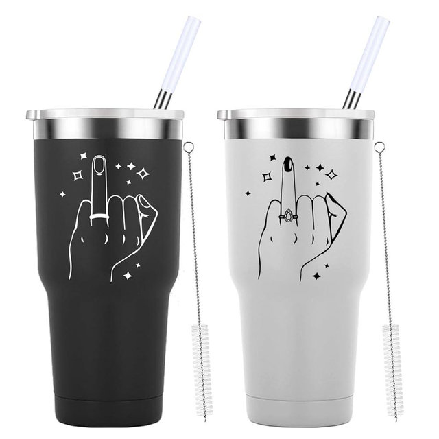 Mamihlap Ring Finger Travel Mug 30oz Tumbler.Engagement Gifts Wedding Gifts for Couples.Bride To Be Newly Engaged Bridal Shower Gifts.Wedding Tumbler for Newlyweds Couple Bride & Groom.(Black&White)