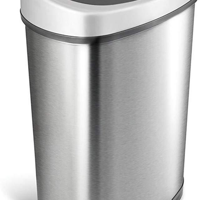 NINESTARS DZT-50-9 Automatic Touchless Infrared Motion Sensor Trash Can, 13 Gal 50L, Stainless Steel Base (Oval, Silver/Black Lid)