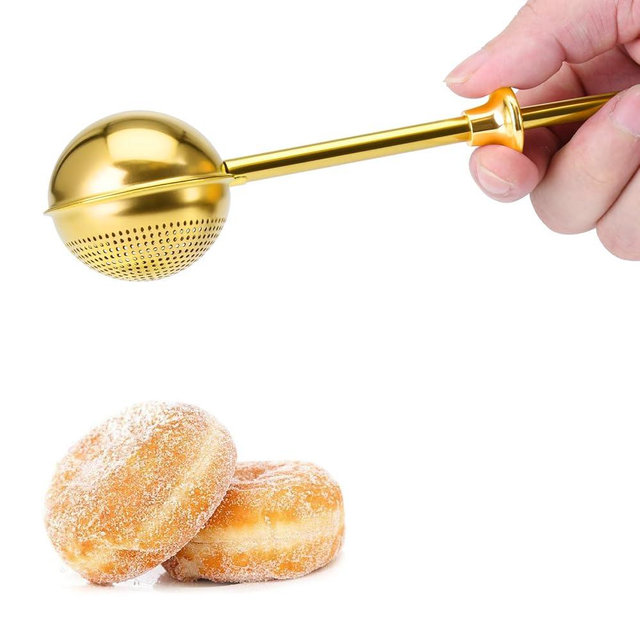 HULISEN Flour Duster for Baking, One-Handed Operation, 304 Stainless Steel Powdered Sugar Shaker Duster, Pick Up and Dust Flour Sifter, Gift Package, Gold