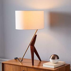 Caldas Table Lamp, White Linen, Walnut, Brass
