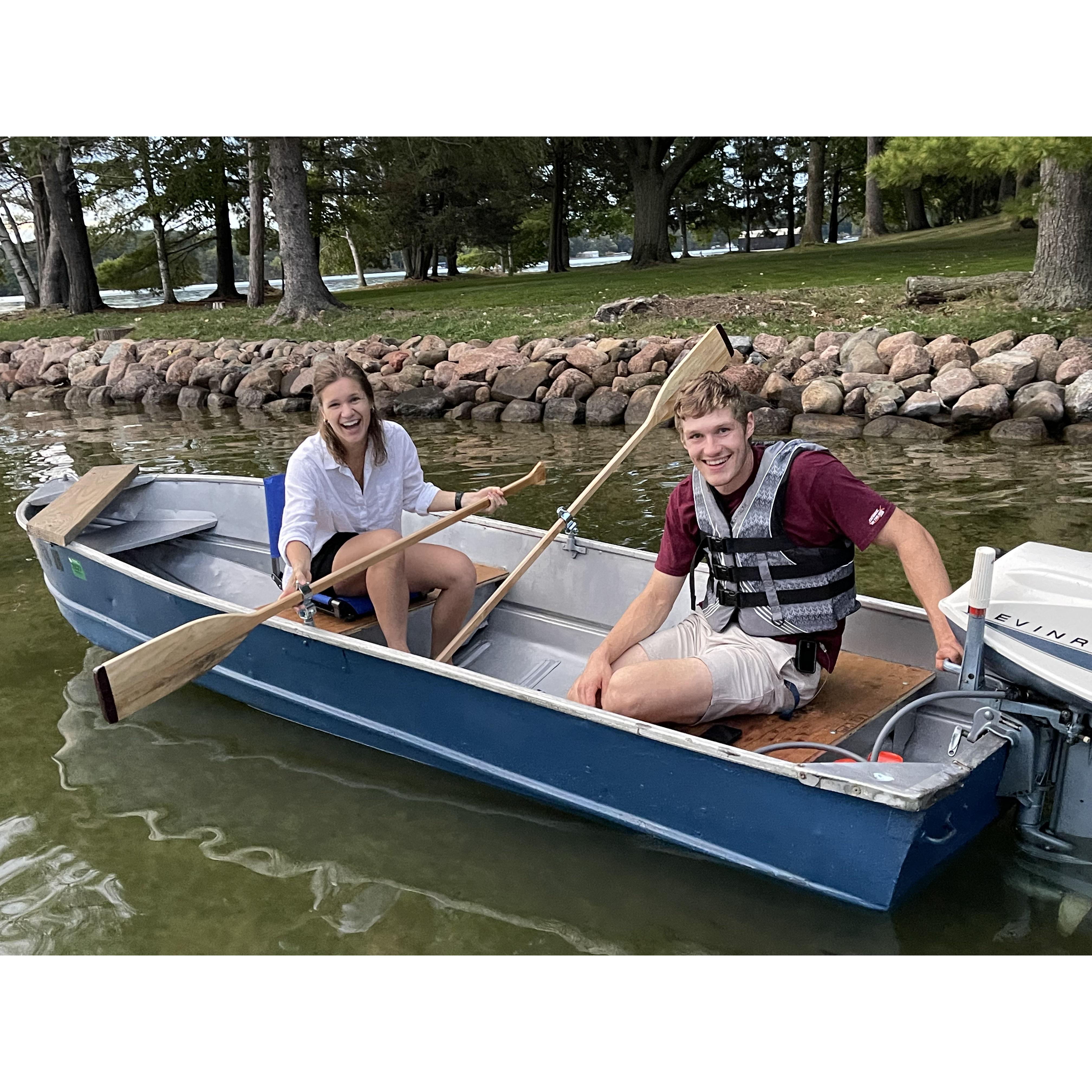 Maiden voyage of our fishing boat, Stella Maris. Anna was holding the oars just in case!