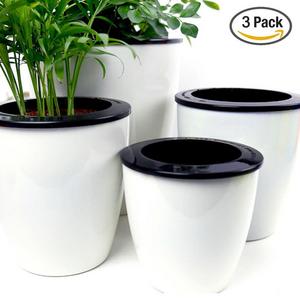 Mkono 3 Pack Self Watering Planter White Flower Pot, S