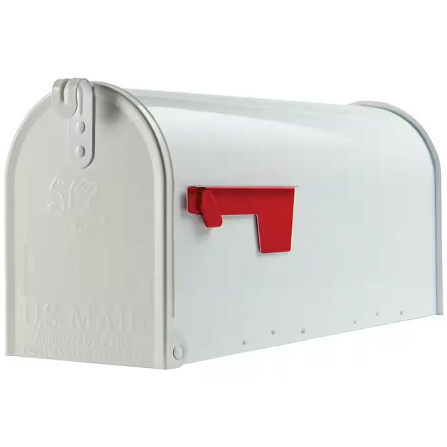 Elite White, Medium, Steel, Post Mount Mailbox