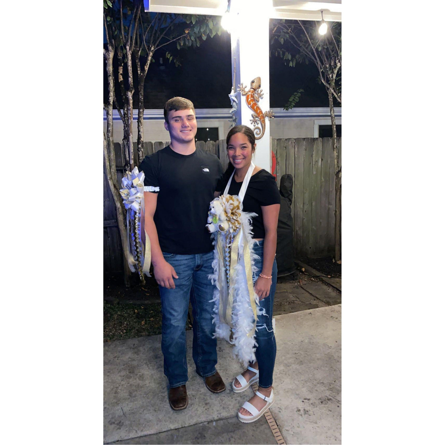 Garter and Mum exchange, Senior year 2020 — a true Texas tradition and a cherished moment!