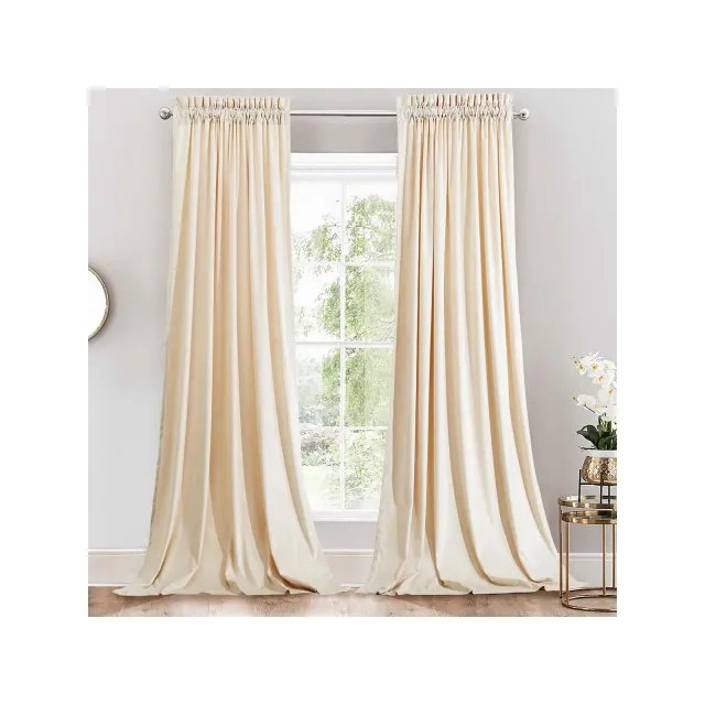 Heavyweight Velvet Curtain Rod Pocket Panels Off White 96”