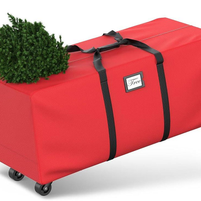 Mrrihand Christmas Tree Storage Bag 9Ft, Large Artificial Anti-Tear Heavy-Duty 600D Oxford Cloth Xmax Christmas Tree Storage Box 9FT with Rolling Wheels, Christmas Tree Storage Container(Red)