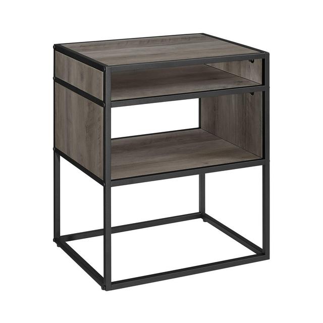 20" Metal and Wood Side Table with Open Shelf Gray Wash - Saracina Home