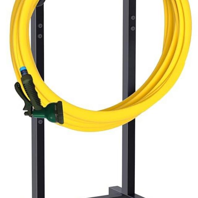 Artigarden Outdoor Garden Hose Holder Freestanding with 4 Spikes, Heavy Duty Metal Water Hose Reel Stand Hanger Rack Organizer Holds Storage 150ft Hose for Outside Yard Lawn, Black