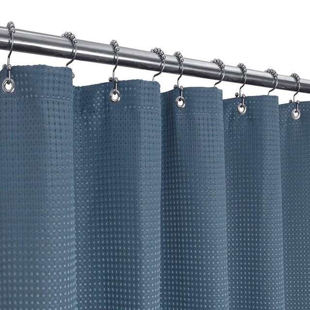 Waffle Weave Shower Curtain Hotel Luxury Spa, 230 GSM Heavy Duty Fabric & No Blowing, Water Repellent and Machine Washable - Moonlight Blue, 71"x72"