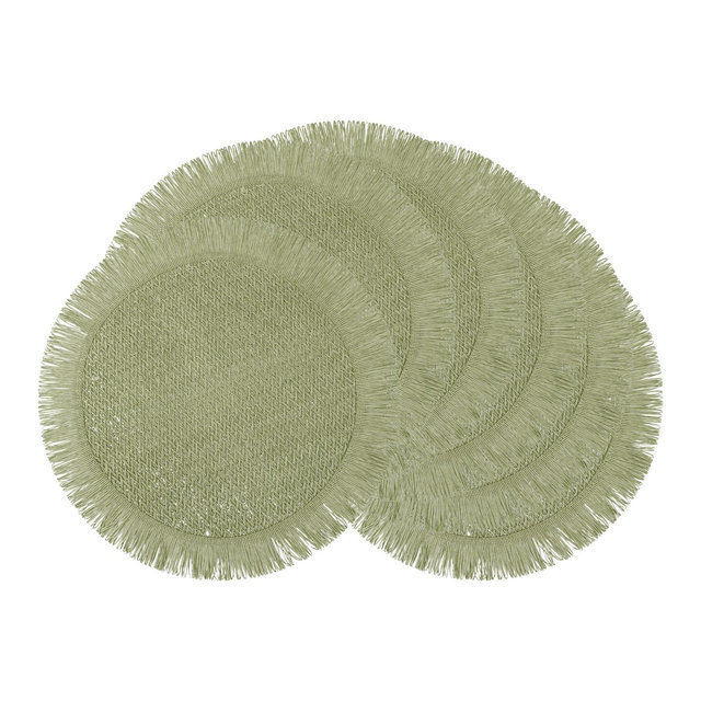 REGALWOVEN Rustic Placemats Set of 6 Woven Placemats for Dining Table Decor Round Kitchen Table Mat Wipe Clean Green