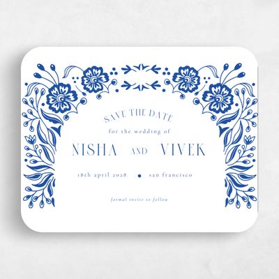 Blue Rounded Wedding Save the Date - Calliope Landscape