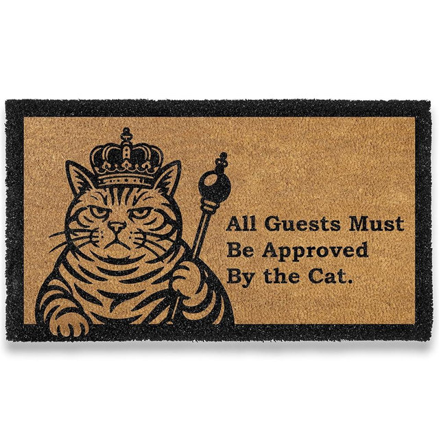 MAINEVENT Black Cat Approved Doormat 30x17 Inch, All Guests Must Be Approved by the Cat Doormat Outdoor, Funny Kitten Welcome Mat, Black Kitty Door Mat