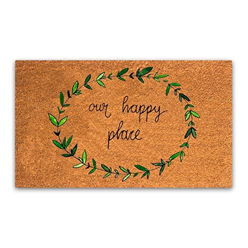 Pure Coco Coir Doormat with Heavy-Duty PVC Backing - Our Happy Place - Size: 17-Inches x 30-Inches - Pile Height: 0.6-Inches - Perfect Color/Sizing for Outdoor/Indoor uses.