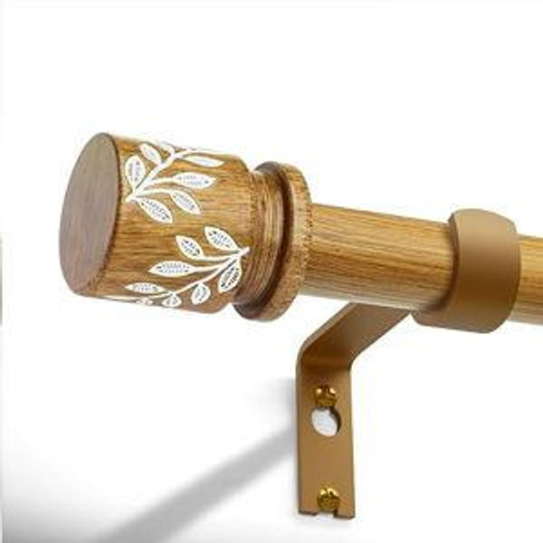 QDWIS Natural Wood Curtain Rods for Windows 72 to 144 inch Boho Decorative Handmade Wood Grain Drapery Rods with Leaf Finial 1" Adjustable Heavy Duty Curtain rod for Living Room Bedroom Kitchen