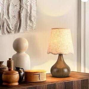 Ziqqeelam Wood Grain Small Table Lamp, Farmhouse Bedroom Lamps for Bedside Nightstand, Vintage Small Table Lamps for Small Spaces for Kitchen Counter, Home Office, Living Room, Kids Dorm, Bookshelf