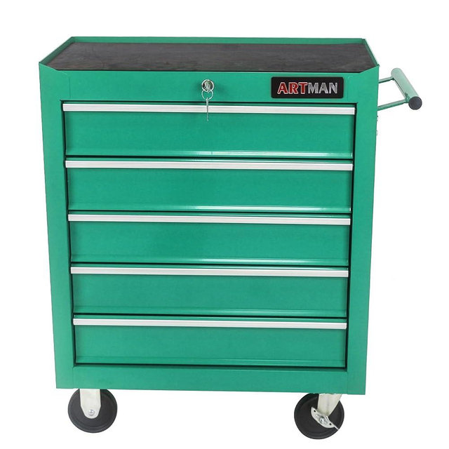 QSOSTNS 5-Drawer Rolling Tool Chest Cabinet, Large Capacity Metal Tool Box with Wheels and Keyed Locking, Roll Around Storage Organizer Tool Cart for Garage, Warehouse, Work Shop (Green07)