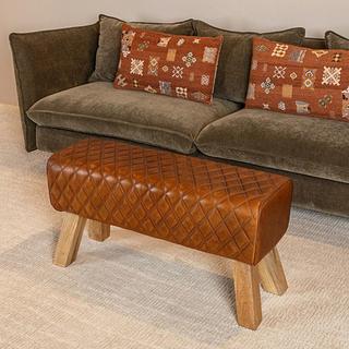Elijah Stitched Leather Wood Bench